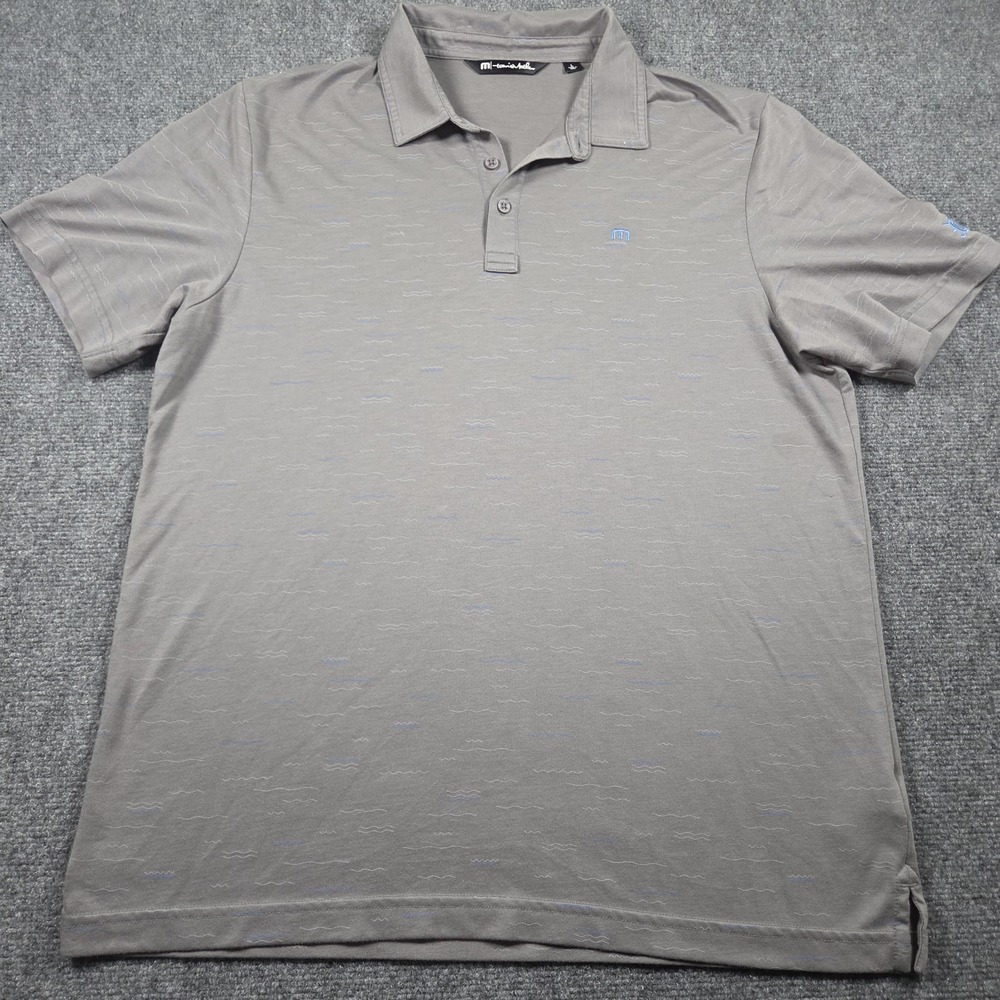 Travis Mathew Men's Large Golf Polo Shirt Wave Print Gray Stretch